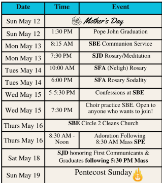 This Week in Our Family of Parishes